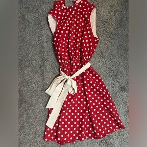 Red Polka Dot Sleeveless Tie-Waist Dress